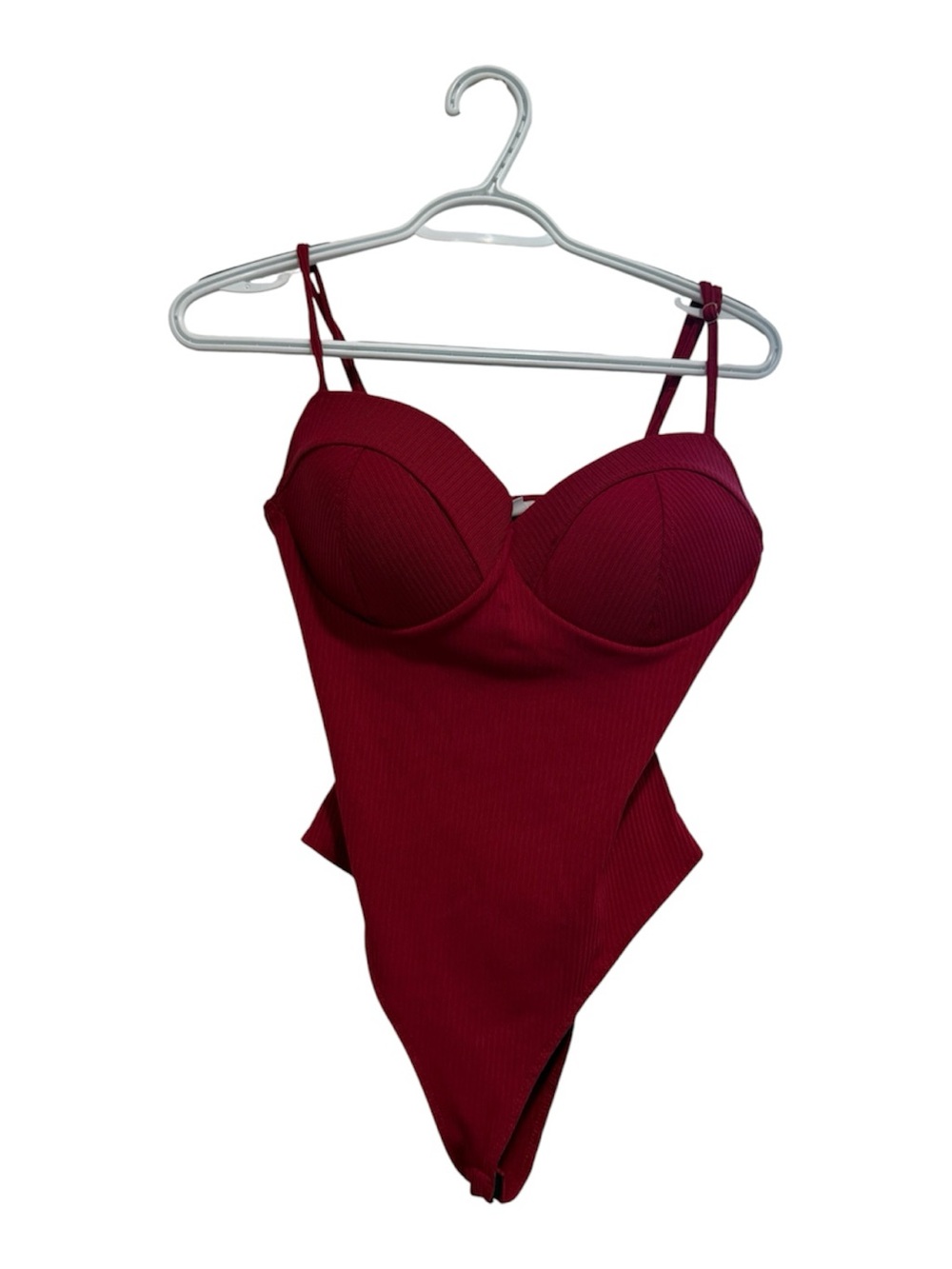 Haute Monde Ribbed Underwire Bodysuit in Red